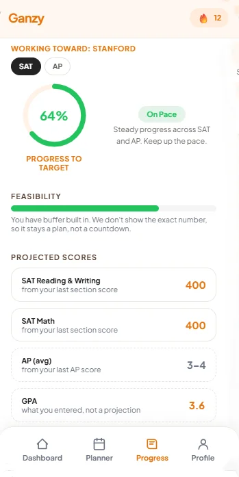 Progress screen in Ganzy